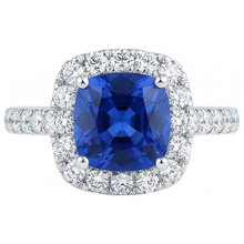 Cushion Ceylon Blue Sapphire With Natural Earth Mined Diamonds 2.50 Ct. Ring