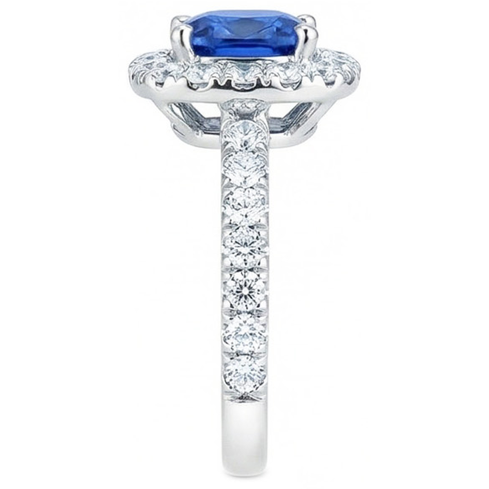 Cushion Ceylon Blue Sapphire With Natural Earth Mined Diamonds 2.50 Ct. Ring