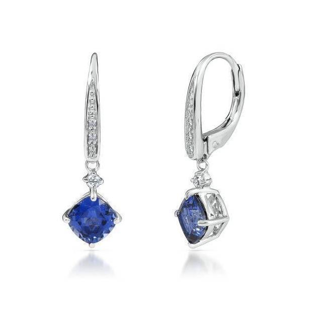 Cushion Ceylon Sapphire And Round Diamond Dangle Earring 2.40 Ct.