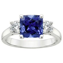 Cushion Ceylon Sapphire Natural Earth Mined Diamond 3 Stone Ring 3.25 Carats
