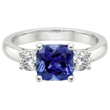 Cushion Ceylon Sapphire Natural Earth Mined Diamond 3 Stone Ring 3.25 Carats