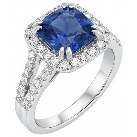 natural round sapphire 3ct ring front view