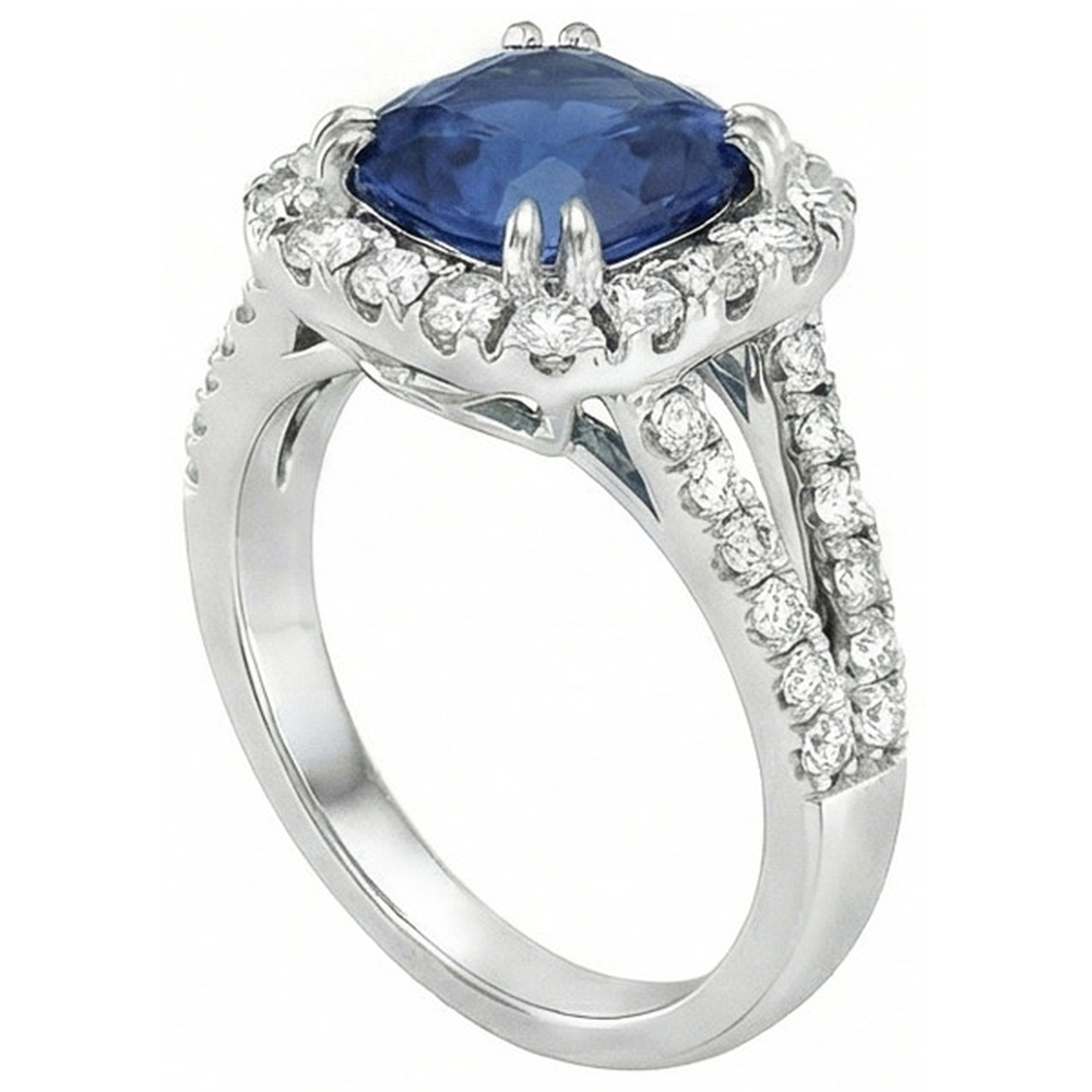 natural round sapphire 3ct ring close up detail