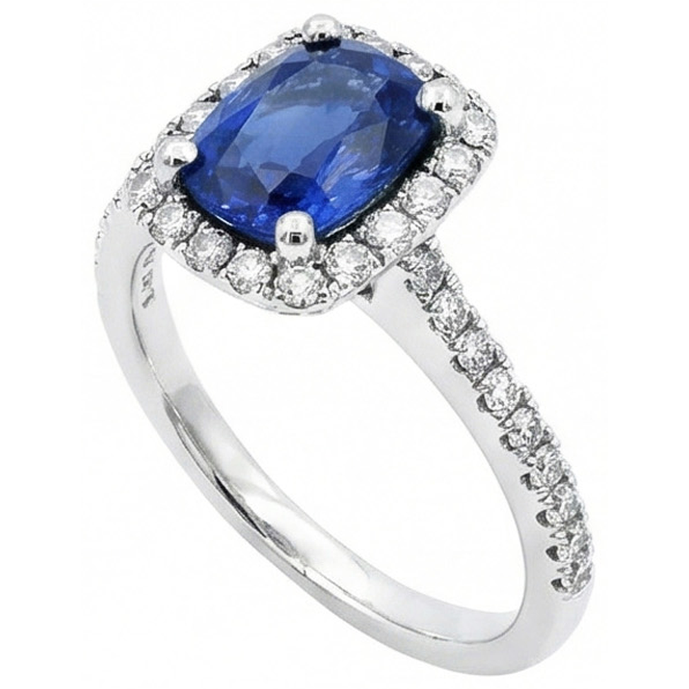 Cushion Ceylon Sapphire Natural Earth Mined DIAMOND ( NOT LAB GROWN ) Ring Gold Jewellery 3.00 Ct