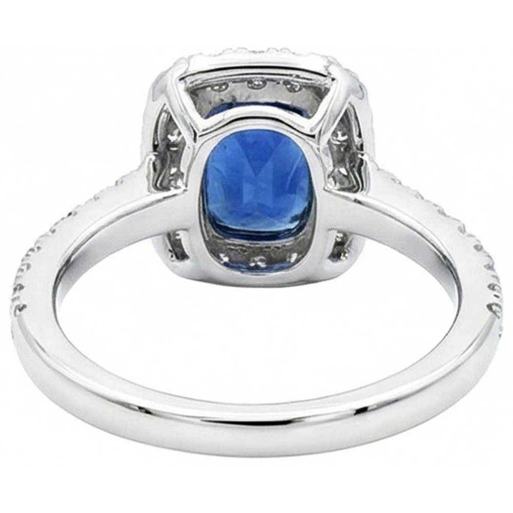 Cushion Ceylon Sapphire Natural Earth Mined DIAMOND ( NOT LAB GROWN ) Ring Gold Jewellery 3.00 Ct