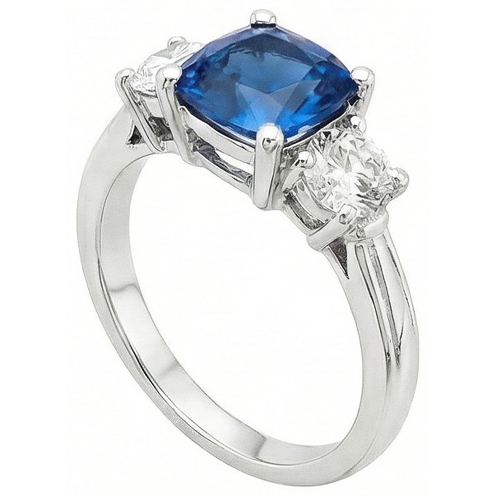 natural round sapphire 4.51ct ring close up detail