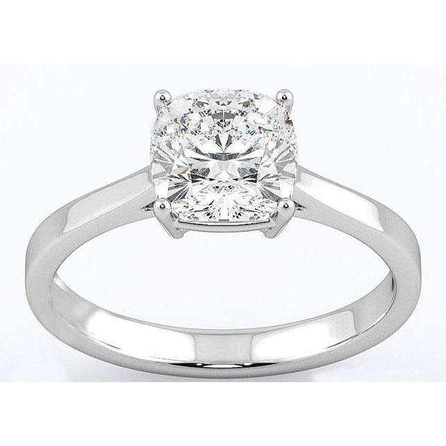 Cushion Cut 3 Ct Solitaire Real Diamond Ring White Gold 14K New