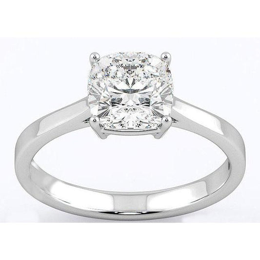 Cushion Cut 3 Ct Solitaire Real Diamond Ring White Gold 14K New