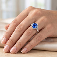 Cushion Cut Blue Sapphire & Round Natural Earth Mined DIAMOND ( NOT LAB GROWN ) Ring 3 Ct. White Gold 14K