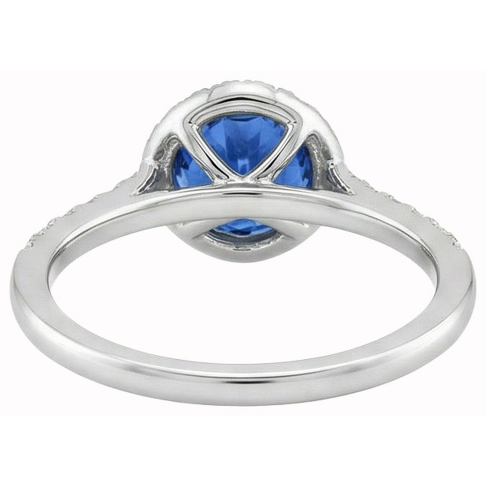 Cushion Cut Blue Sapphire & Round Natural Earth Mined DIAMOND ( NOT LAB GROWN ) Ring 3 Ct. White Gold 14K