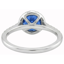 Cushion Cut Blue Sapphire & Round Natural Earth Mined DIAMOND ( NOT LAB GROWN ) Ring 3 Ct. White Gold 14K