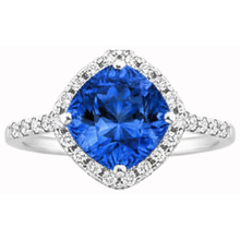 Cushion Cut Blue Sapphire & Round Natural Earth Mined DIAMOND ( NOT LAB GROWN ) Ring 3 Ct. White Gold 14K