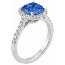 Cushion Cut Blue Sapphire & Round Natural Earth Mined DIAMOND ( NOT LAB GROWN ) Ring 3 Ct. White Gold 14K