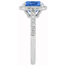 Cushion Cut Blue Sapphire & Round Natural Earth Mined DIAMOND ( NOT LAB GROWN ) Ring 3 Ct. White Gold 14K