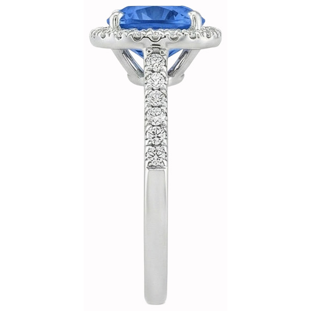 Cushion Cut Blue Sapphire & Round Natural Earth Mined DIAMOND ( NOT LAB GROWN ) Ring 3 Ct. White Gold 14K