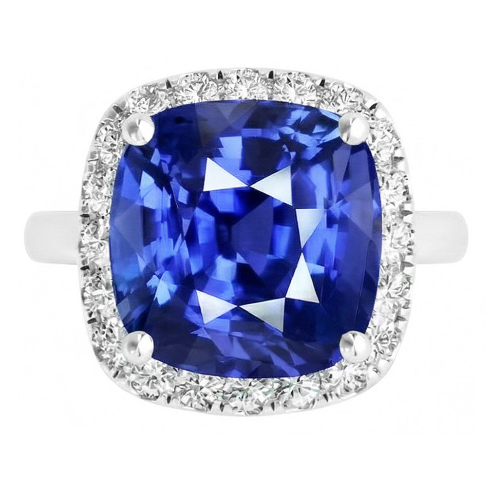 Cushion Cut Ceylon Sapphire Halo Ring