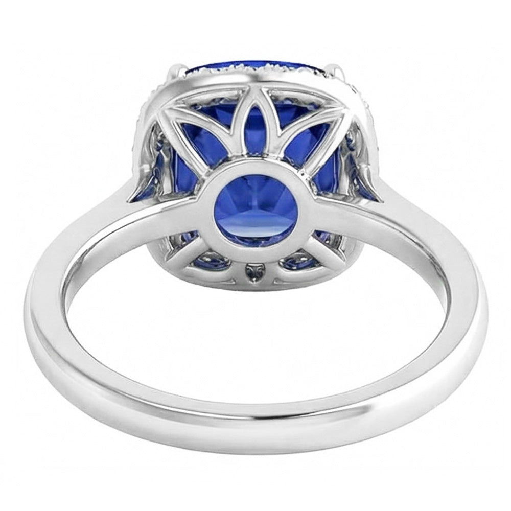 Cushion Cut Ceylon Sapphire Halo Ring