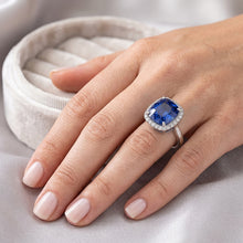 Cushion Cut Ceylon Sapphire Halo Ring