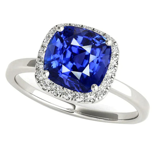 Cushion Cut Ceylon Sapphire Halo Ring
