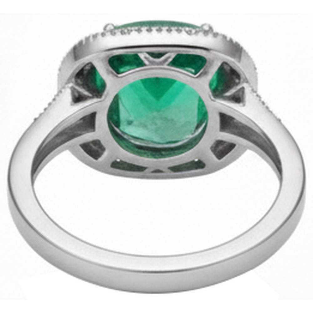 Cushion Cut Green Emerald And Natural Earth Mined Diamond Wedding Ring White Gold 14K 6.5 Ct