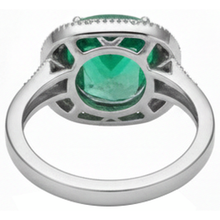 Cushion Cut Green Emerald And Natural Earth Mined Diamond Wedding Ring White Gold 14K 6.5 Ct