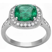 Cushion Cut Green Emerald And Natural Earth Mined Diamond Wedding Ring White Gold 14K 6.5 Ct