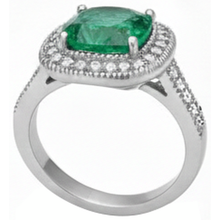 Cushion Cut Green Emerald And Natural Earth Mined Diamond Wedding Ring White Gold 14K 6.5 Ct