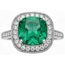 Cushion Cut Green Emerald And Natural Earth Mined Diamond Wedding Ring White Gold 14K 6.5 Ct