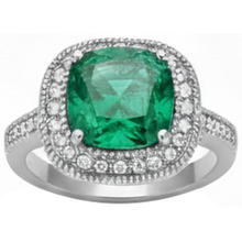 Cushion Cut Green Emerald And Natural Earth Mined Diamond Wedding Ring White Gold 14K 6.5 Ct