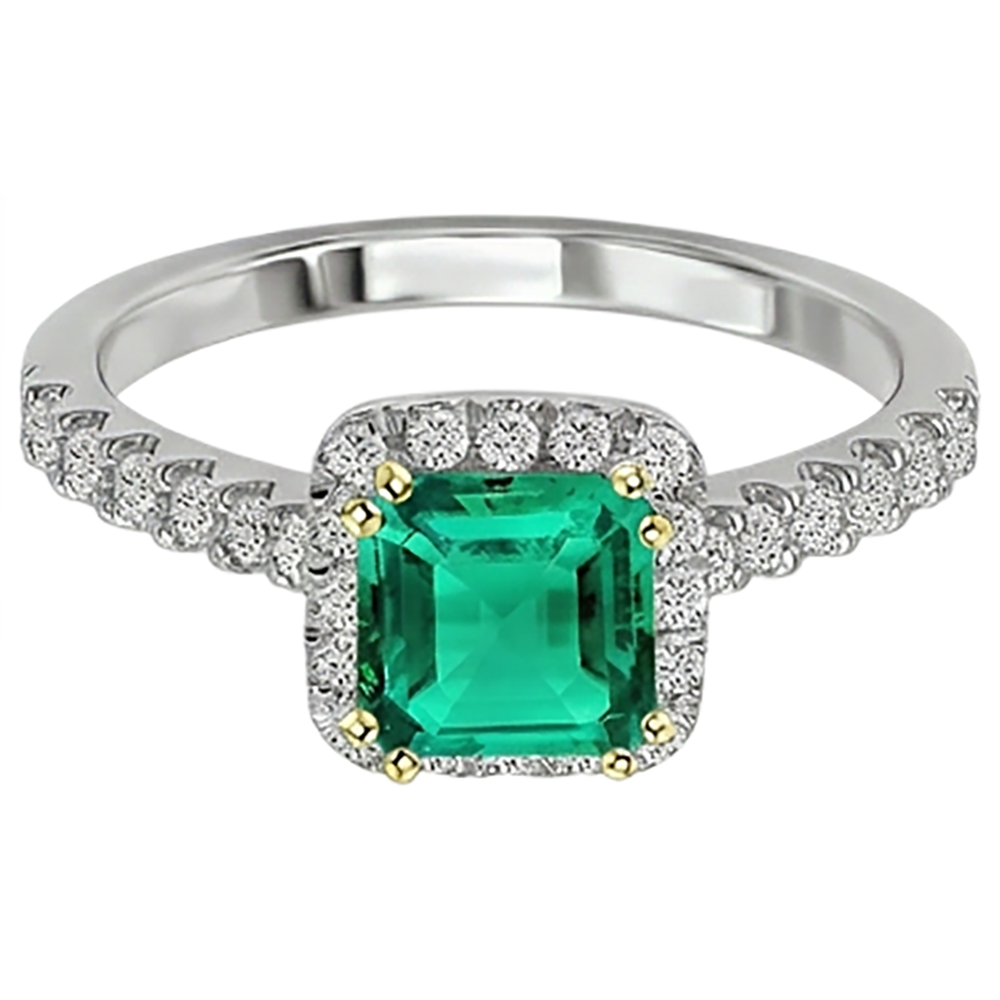 Cushion Emerald ring in Two-Tone 14K Gold – angle view