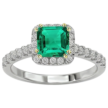 Precious Stone Ring Two-Tone 14K Gold with Emerald – front view