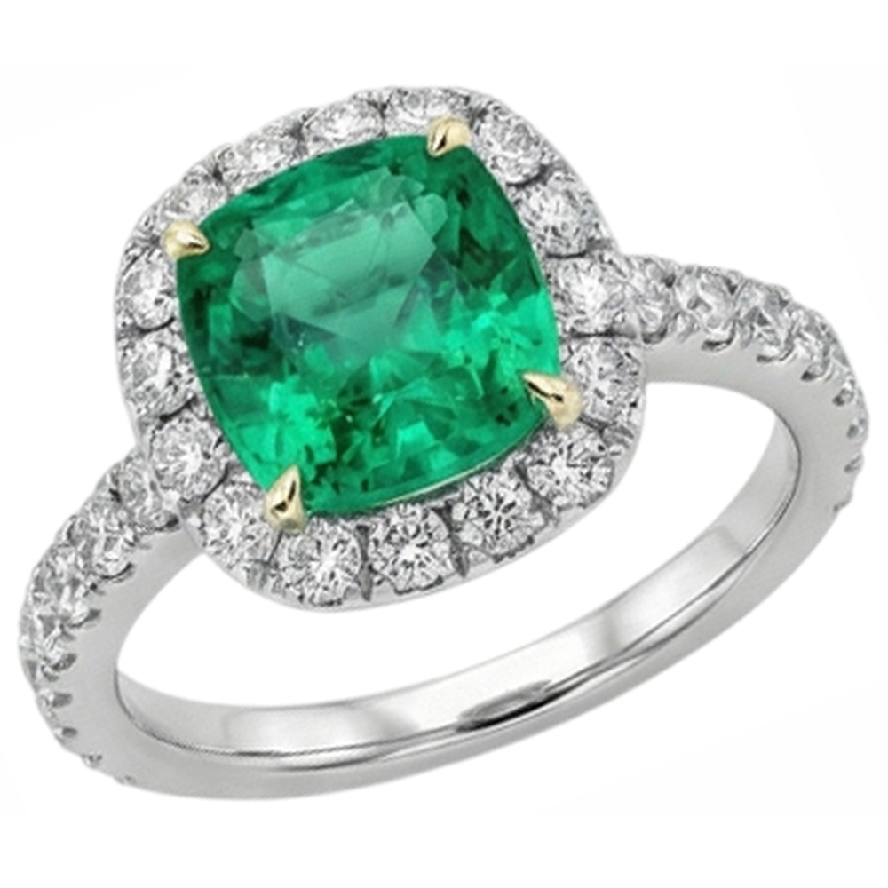 Colombian Emerald Gemstone Ring 3.50-ct 14 Karat Two Tone Gold – front view