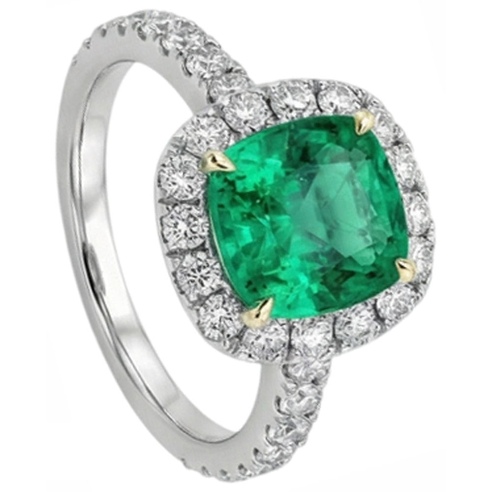 Cushion Colombian Emerald ring in 14 Karat Two Tone Gold – angle view