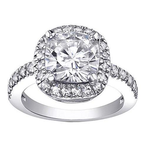 Cushion Cut Halo Genuine Diamond Engagement Ring 2 Ct. White Gold 14K