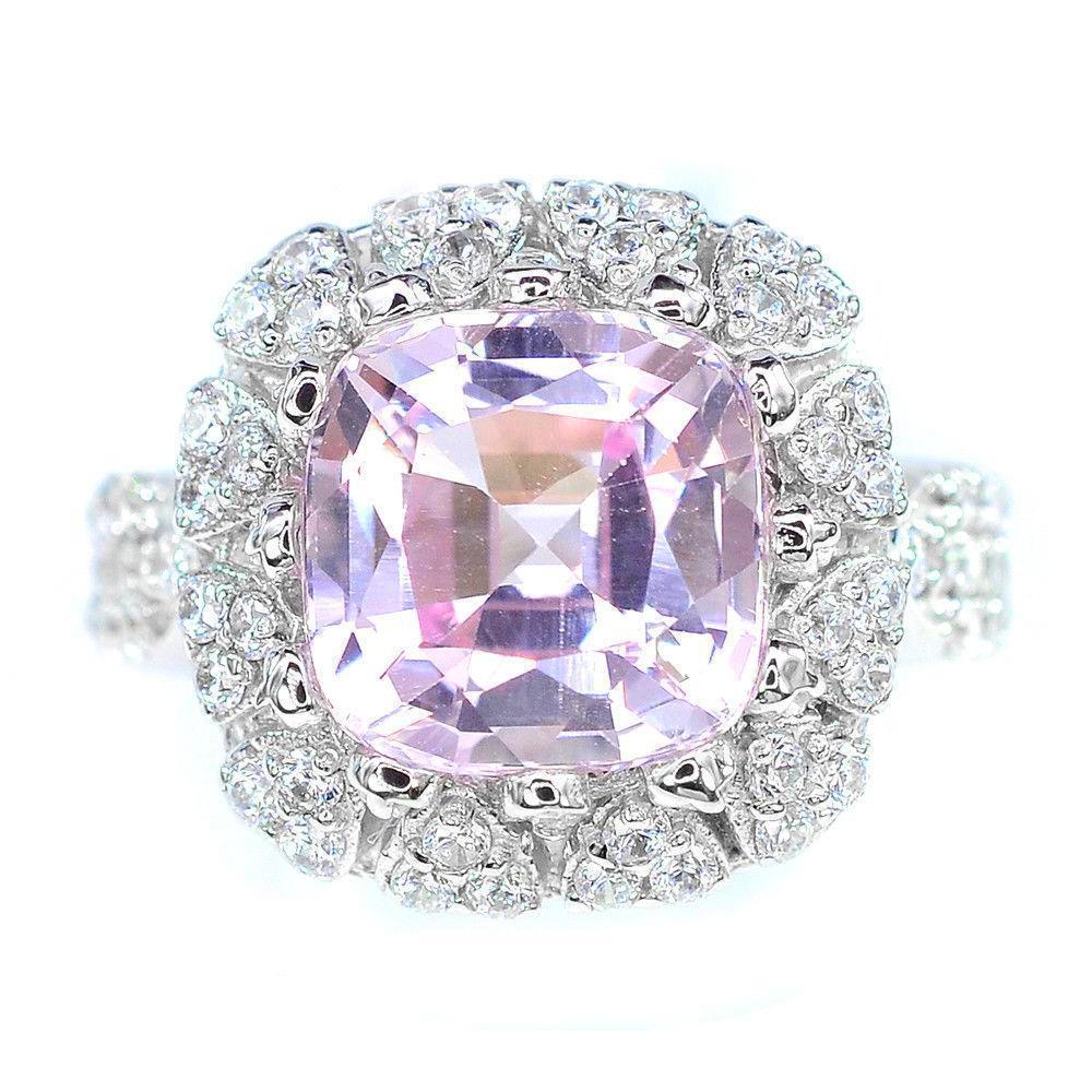 Cushion Cut Kunzite Diamond Ring White Gold 14K 16.50 Ct.