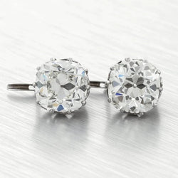 Cushion Cut Old Miner Natural Diamond Stud Earring 2 Carats White Gold 14K