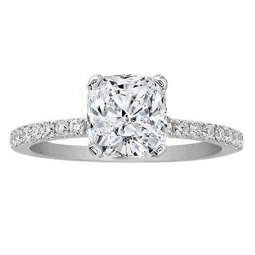 Cushion Cut Pave Set 3.50 Carat Natural Diamond Solitaire Ring With Accents