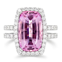 Cushion Cut Pink Kunzite 24.50 Ct Natural Earth Mined Diamond Ring White Gold Lady Jewellery