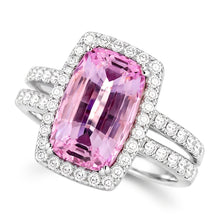Cushion Cut Pink Kunzite 24.50 Ct Natural Earth Mined Diamond Ring White Gold Lady Jewellery