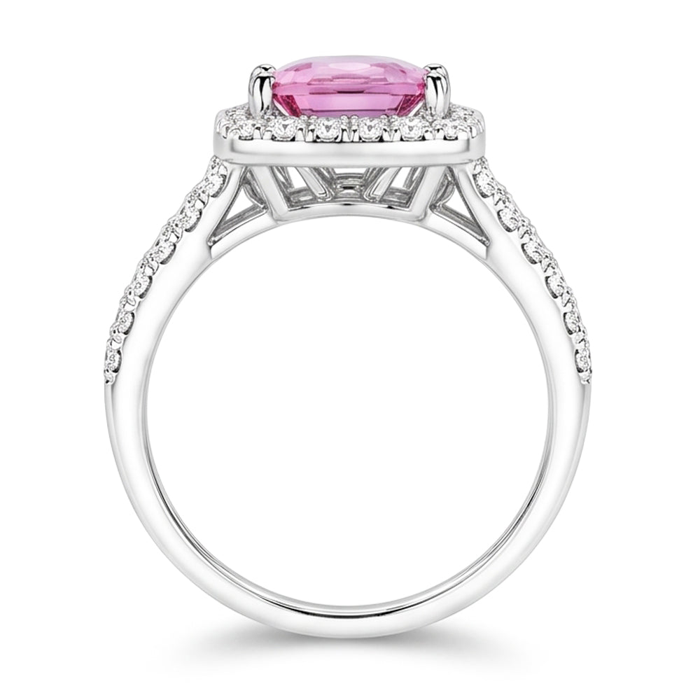 Cushion Cut Pink Kunzite 24.50 Ct Natural Earth Mined Diamond Ring White Gold Lady Jewellery