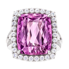 Cushion Cut Pink Kunzite Natural Earth Mined Diamond Fancy Ring 16.20 Carats White Gold