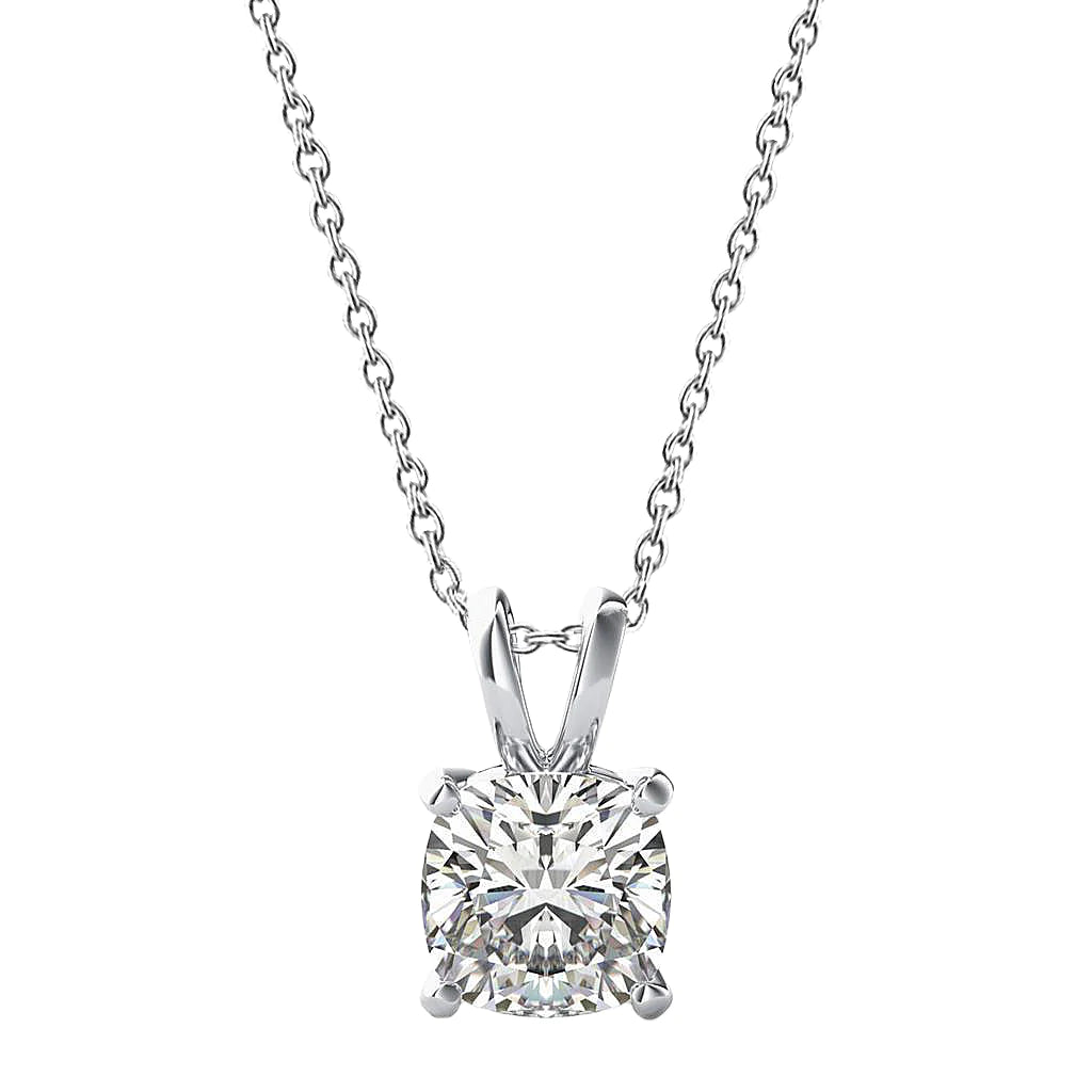 Cushion Cut Real Solitaire Diamond Necklace Pendant 1.50 Ct 14K White Gold