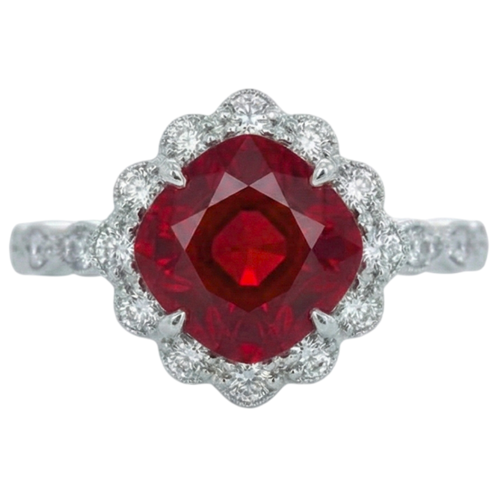 Cushion Cut Red Ruby Natural Earth Mined DIAMOND ( NOT LAB GROWN ) Ring White Gold 14K 2.45 Carats