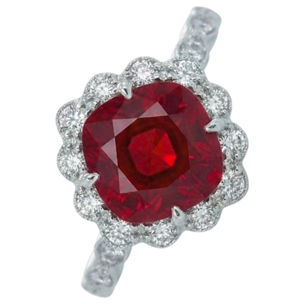 Cushion Cut Red Ruby Natural Earth Mined DIAMOND ( NOT LAB GROWN ) Ring White Gold 14K 2.45 Carats