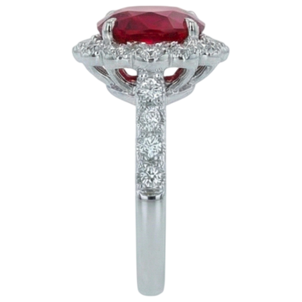 Cushion Cut Red Ruby Natural Earth Mined DIAMOND ( NOT LAB GROWN ) Ring White Gold 14K 2.45 Carats