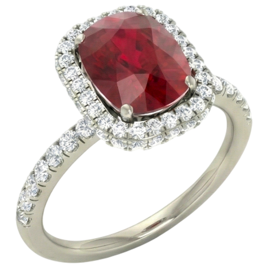 Cushion Cut Red Ruby With Natural Earth Mined DIAMOND ( NOT LAB GROWN ) Ring 10.75 Carats Jewellery White Gold