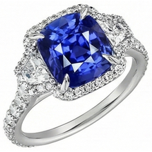 Cushion Cut Sapphire And Natural Earth Mined Diamond Halo Ring