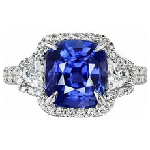 Cushion Cut Sapphire And Natural Earth Mined Diamond Halo Ring
