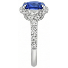 Cushion Cut Sapphire And Natural Earth Mined Diamond Halo Ring