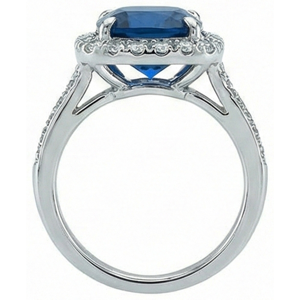 Cushion Cut Sapphire With Natural Earth Mined Diamond Wedding Ring 3 Ct. White Gold 14K